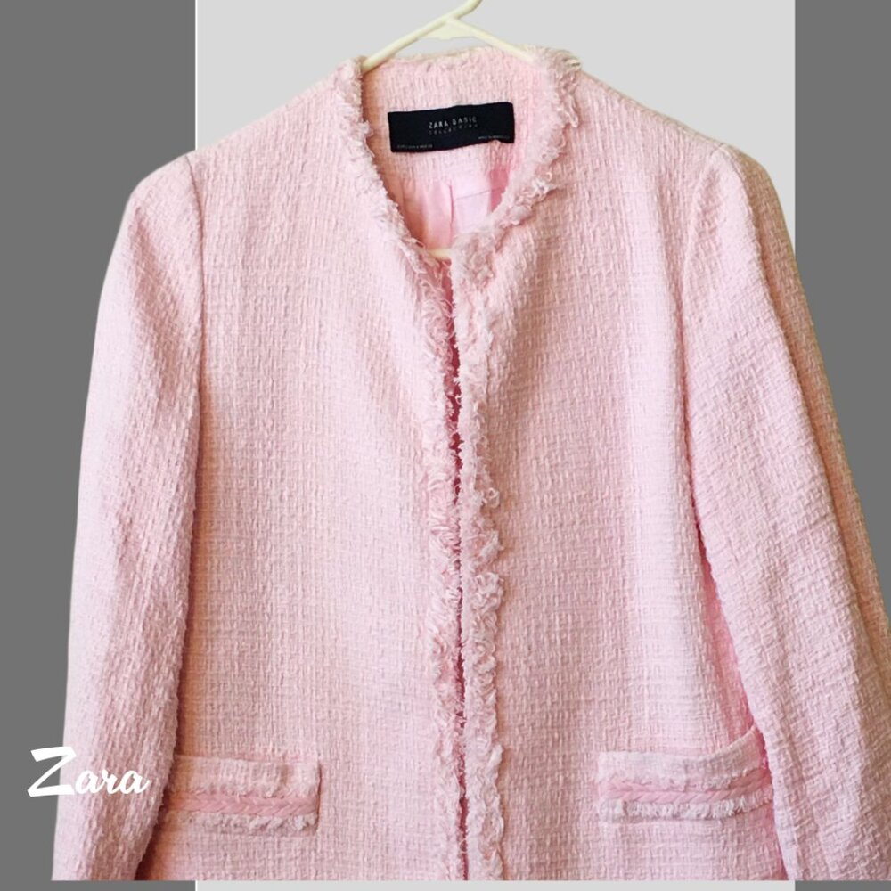 ZARA Pink Tweed Jacket Coat Sz M - Picture 4 of 6